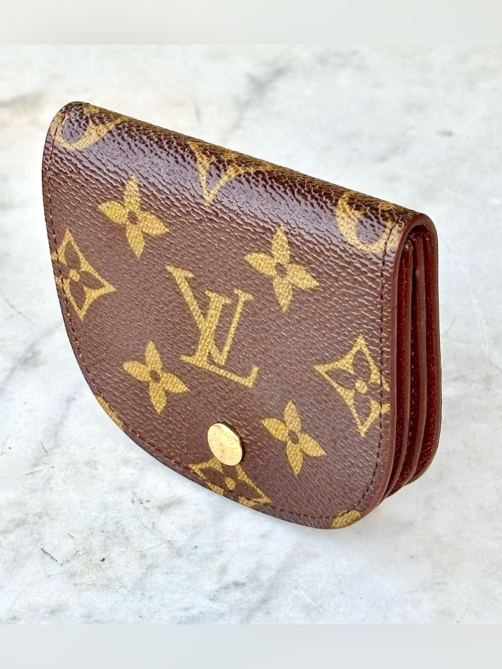 LOUIS VUITTON PORTE MONNAIE GOUSSET Compact COIN CASH PURSE VINTAGE 90’s BROWN M